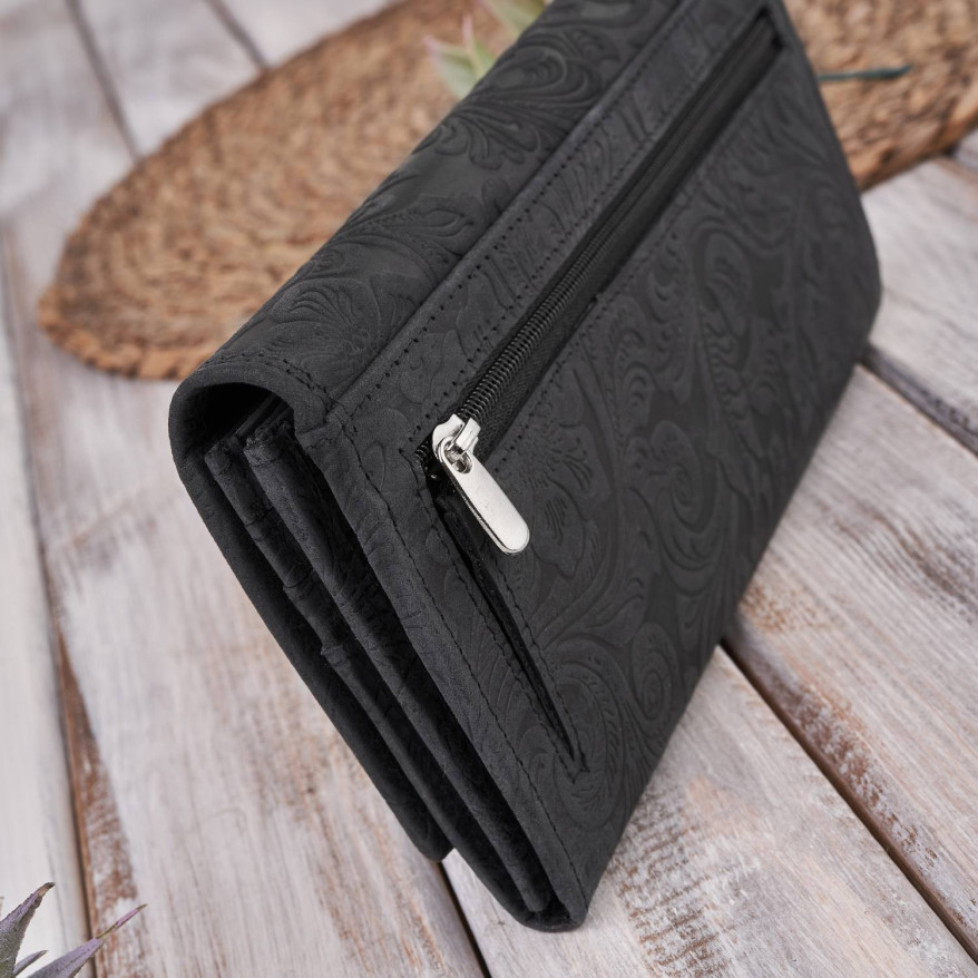 PORTFEL SKÓRZANY DAMSKI VINTAGE W KWIATY RFID PAOLO PERUZZI T-25-BL