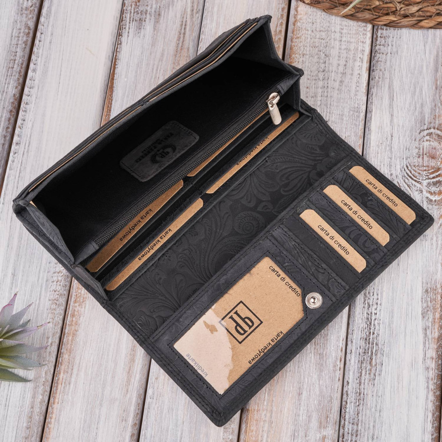 PORTFEL SKÓRZANY DAMSKI VINTAGE W KWIATY RFID PAOLO PERUZZI T-25-BL