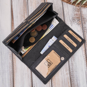 PORTFEL SKÓRZANY DAMSKI VINTAGE W KWIATY RFID PAOLO PERUZZI T-25-BL