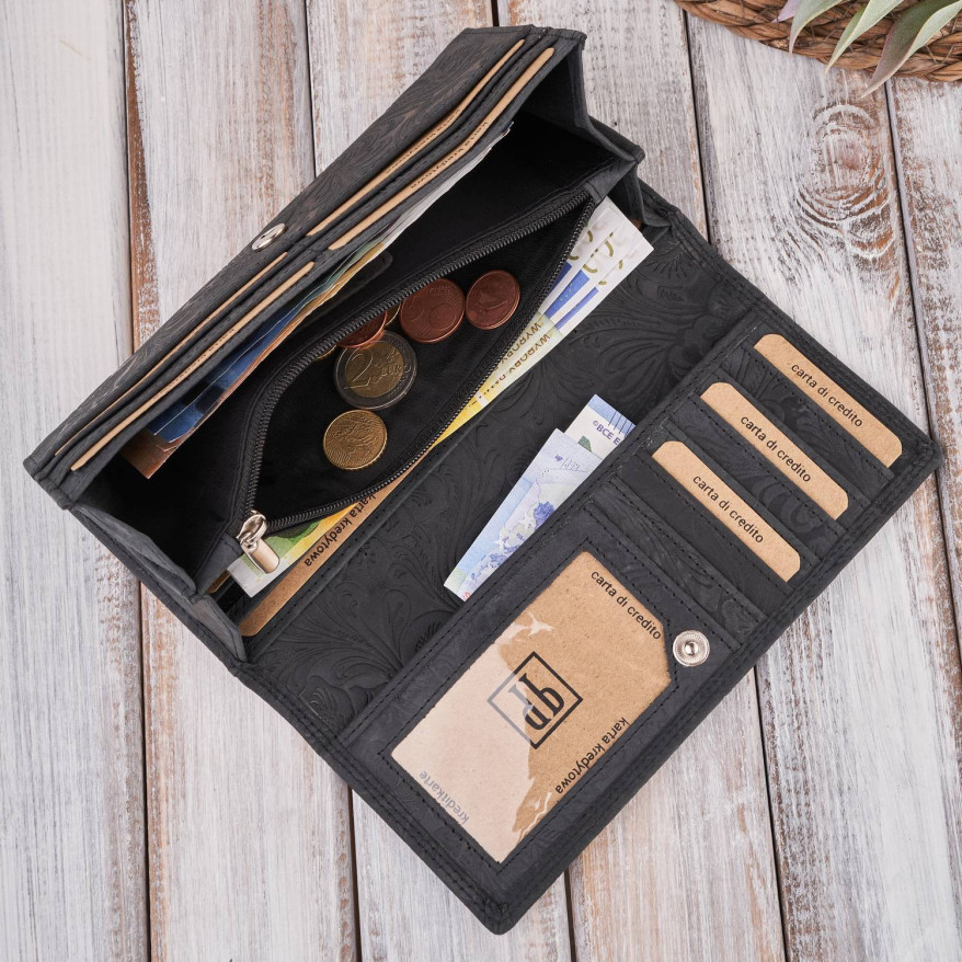 PORTFEL SKÓRZANY DAMSKI VINTAGE W KWIATY RFID PAOLO PERUZZI T-25-BL