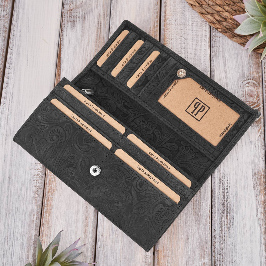 PORTFEL SKÓRZANY DAMSKI VINTAGE W KWIATY RFID PAOLO PERUZZI T-25-BL