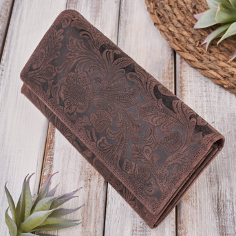 PORTFEL SKÓRZANY DAMSKI W KWIATY VINTAGE RFID PAOLO PERUZZI T-25-BR