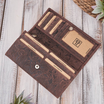 PORTFEL SKÓRZANY DAMSKI W KWIATY VINTAGE RFID PAOLO PERUZZI T-25-BR