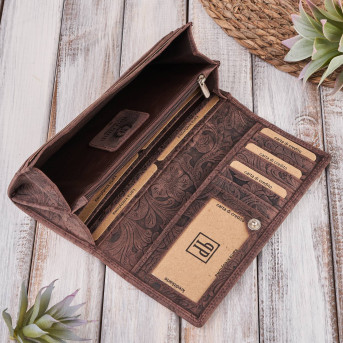 PORTFEL SKÓRZANY DAMSKI W KWIATY VINTAGE RFID PAOLO PERUZZI T-25-BR