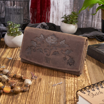 ZESTAW PREZENTOWY ZUP-99-BR PORTFEL DAMSKI SKÓRZANY T-01-BR I BRELOK BRĄZOWY VINTAGE T-85-HBR