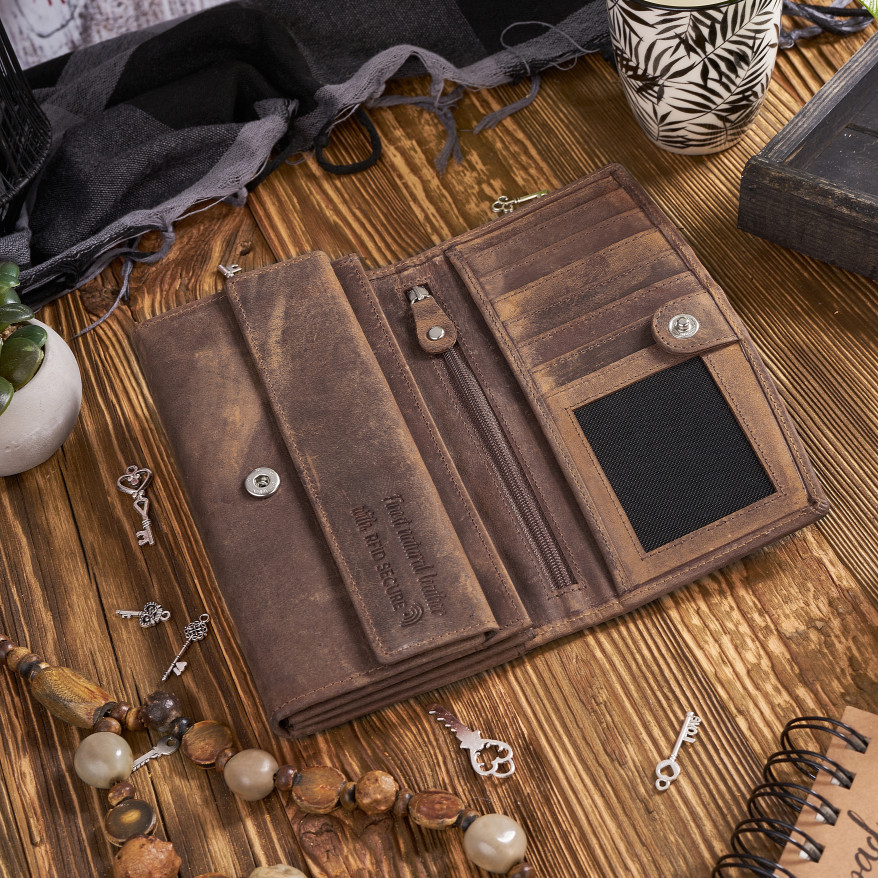 ZESTAW PREZENTOWY ZUP-99-BR PORTFEL DAMSKI SKÓRZANY T-01-BR I BRELOK BRĄZOWY VINTAGE T-85-HBR