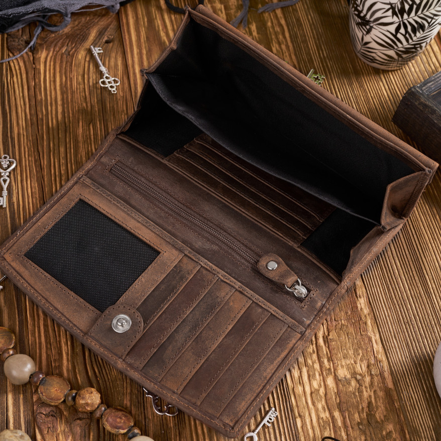 ZESTAW PREZENTOWY ZUP-99-BR PORTFEL DAMSKI SKÓRZANY T-01-BR I BRELOK BRĄZOWY VINTAGE T-85-HBR