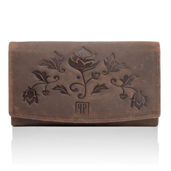 ZESTAW PREZENTOWY ZUP-99-BR PORTFEL DAMSKI SKÓRZANY T-01-BR I BRELOK BRĄZOWY VINTAGE T-85-HBR