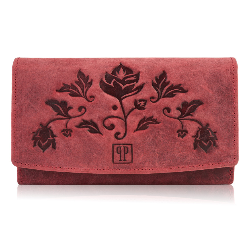 ZESTAW PREZENTOWY ZUP-99-RD PORTFEL DAMSKI SKÓRZANY T-01-RD I BRELOK VINTAGE T-85-RD