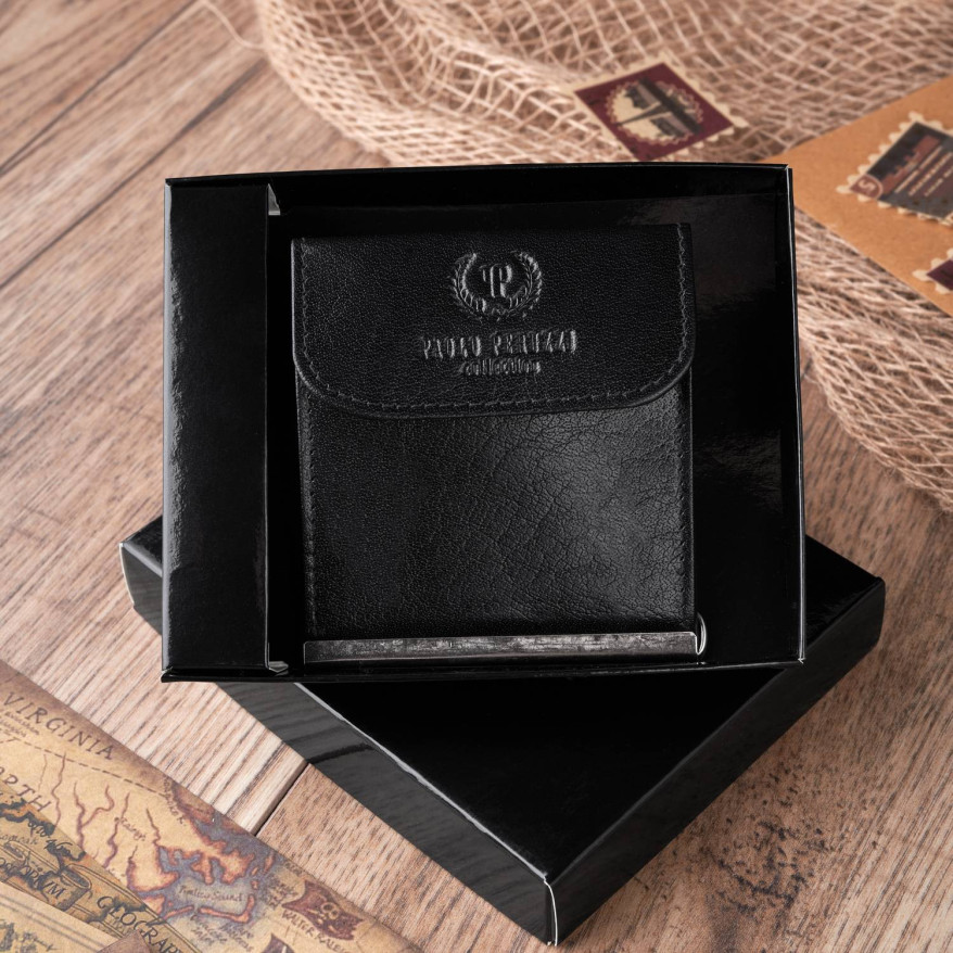 SKÓRZANY MAŁY PORTFEL MĘSKI CZARNY BANKNOTÓWKA PAOLO PERUZZI T-10-BL