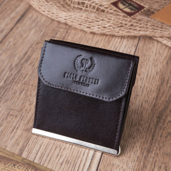 SKÓRZANY MAŁY PORTFEL MĘSKI BRĄZOWY BANKNOTÓWKA PAOLO PERUZZI T-10-BR