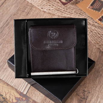 SKÓRZANY MAŁY PORTFEL MĘSKI BRĄZOWY BANKNOTÓWKA PAOLO PERUZZI T-10-BR