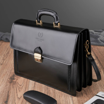 Elegancka czarna skórzana teczka męska Paolo Peruzzi