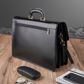 Elegancka czarna skórzana teczka męska Paolo Peruzzi