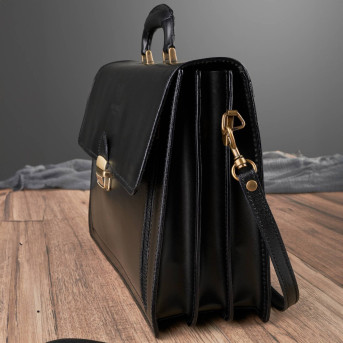 Elegancka czarna skórzana teczka męska Paolo Peruzzi