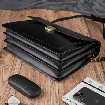 Elegancka czarna skórzana teczka męska Paolo Peruzzi