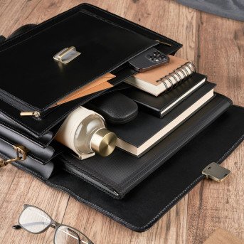 Elegancka czarna skórzana teczka męska Paolo Peruzzi