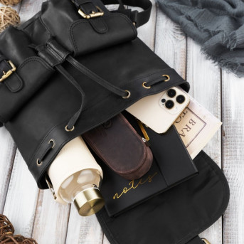 ZESTAW PREZENTOWY DLA NIEJ ZUP-101-BL PLECAK SKÓRZANY T-16-BL PORTFEL SKÓRZANY T-05-BL I BRELOK DO KLUCZY T-86-HBL