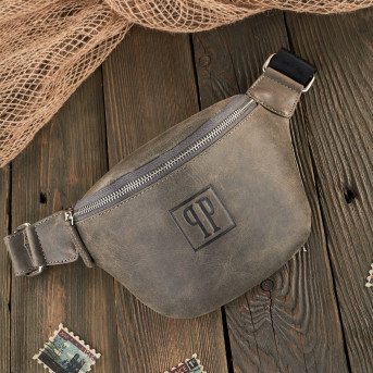 SASZETKA DAMSKA SKÓRZANA NERKA W STYLU VINTAGE SZARA PAOLO PERUZZI T-97-HGRE