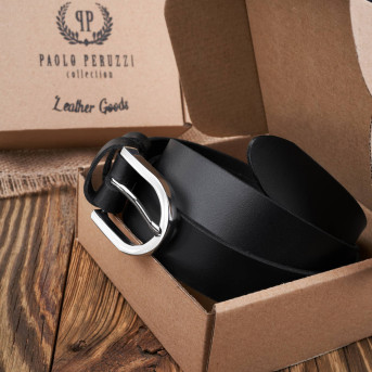 PASEK DAMSKI SKÓRZANY CZARNY 100 cm ZE SREBRNĄ KLAMRĄ PAOLO PERUZZI PG-01-BLS-100