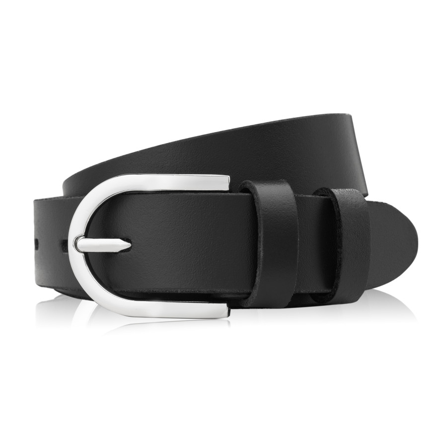 PASEK DAMSKI SKÓRZANY CZARNY 100 cm ZE SREBRNĄ KLAMRĄ PAOLO PERUZZI PG-01-BLS-100