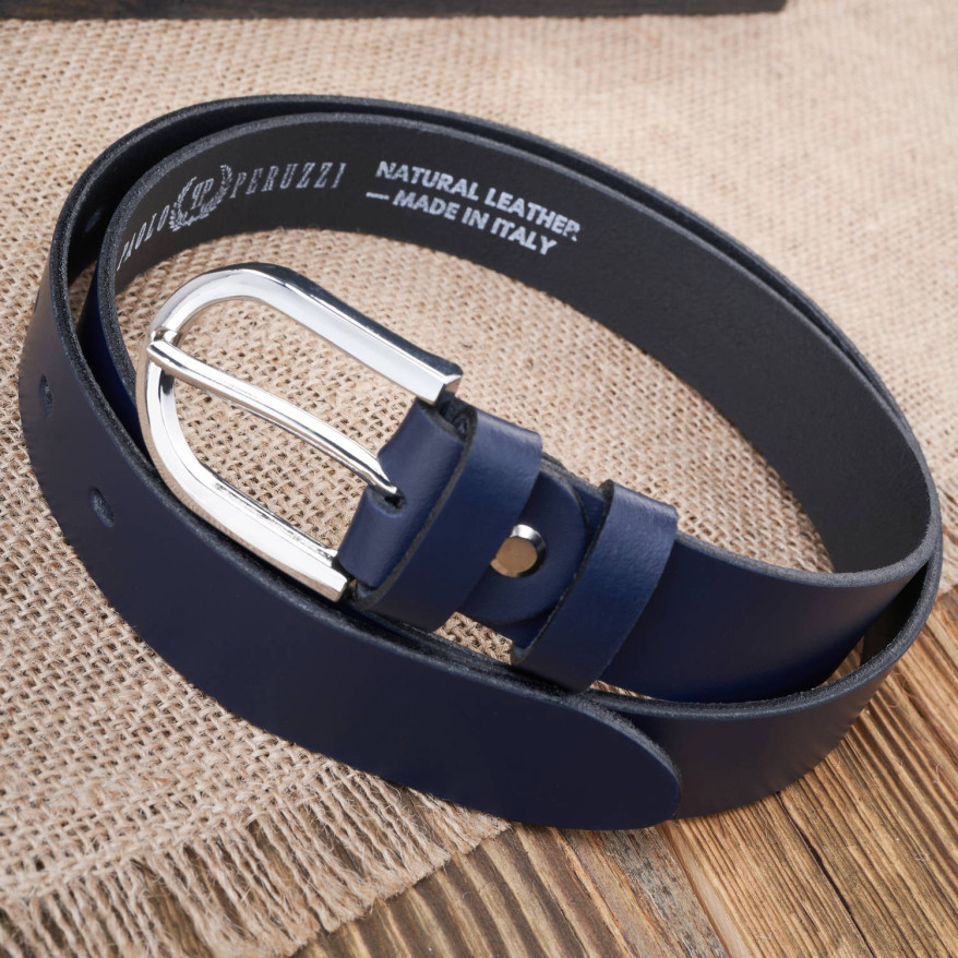 PASEK DAMSKI SKÓRZANY GRANATOWY 110 cm ZE SREBRNĄ KLAMRĄ PAOLO PERUZZI PG-01-DBS-110