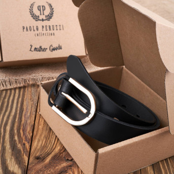 PASEK DAMSKI SKÓRZANY CZARNY 90 cm ZE ZŁOTĄ KLAMRĄ PAOLO PERUZZI PG-01-BLZ-90