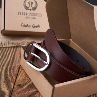 PASEK DAMSKI SKÓRZANY BRĄZOWY 110 cm ZE SREBRNĄ KLAMRĄ PAOLO PERUZZI PG-01-BRS-110