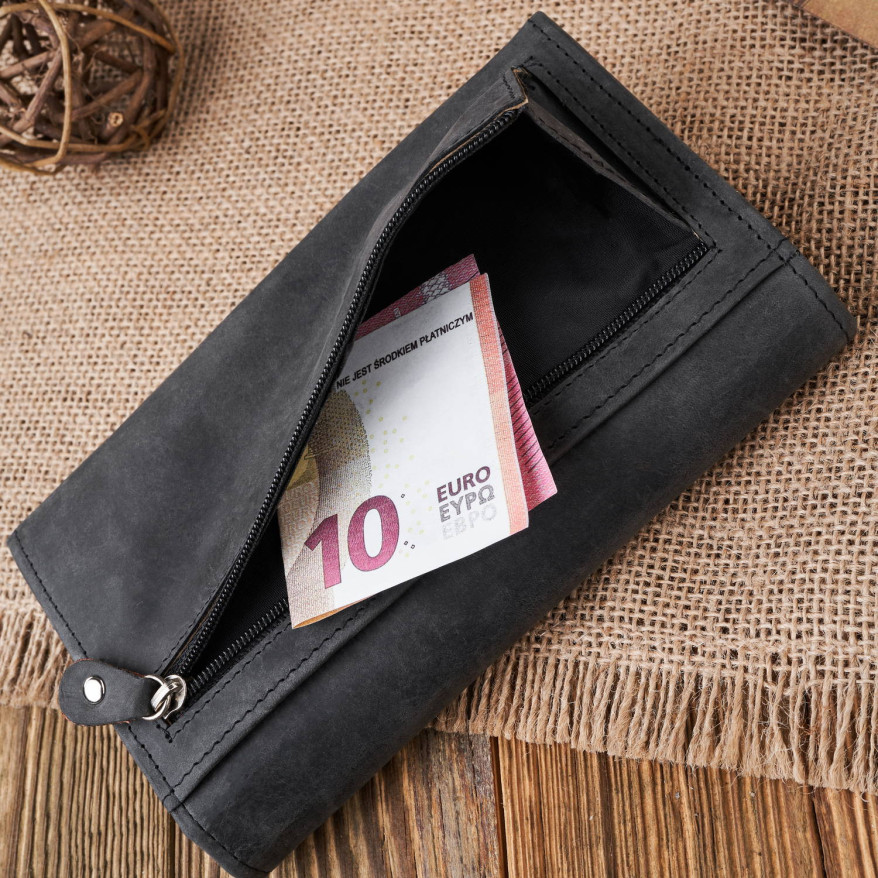 ZESTAW PREZENTOWY PORTFEL DAMSKI SKÓRZANY VINTAGE I BRELOK DO KLUCZY CZARNY PAOLO PERUZZI ZUP-104-BL