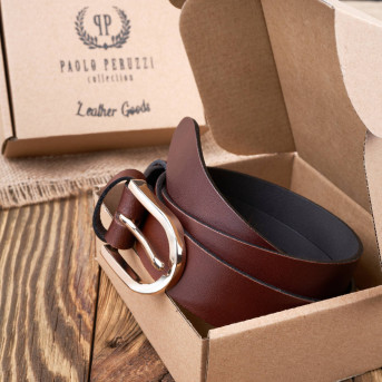 Pasek damski skórzany brązowy  z klamrą 100 cm pasek damski do spodni Paolo Peruzzi