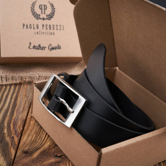 PASEK DAMSKI SKÓRZANY CZARNY 110 cm ZE SREBRNĄ KLAMRĄ PAOLO PERUZZI PG-02-BLS-110