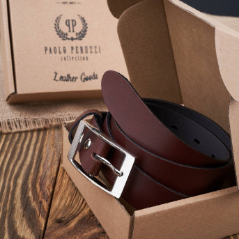 PASEK DAMSKI SKÓRZANY BRĄZOWY 110 cm ZE SREBRNĄ KLAMRĄ PAOLO PERUZZI PG-02-BRS-110