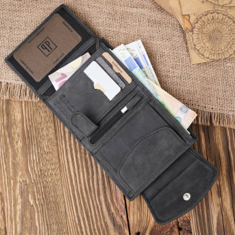 PORTFEL DAMSKI SKÓRZANY MAŁY CZARNY VINTAGE PAOLO PERUZZI T-12-HBL