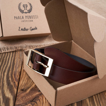 Pasek damski brązowy skórzany 110 cm pasek damski do jeansów ze złotą klamrą Paolo Peruzzi