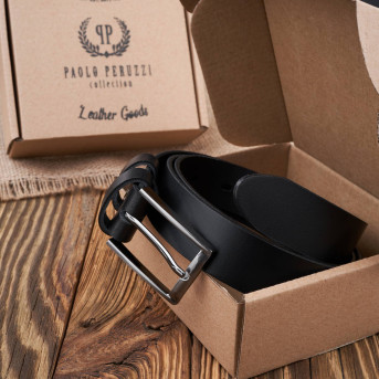 PASEK MĘSKI SKÓRZANY CZARNY 100 cm ZE SREBRNĄ KLAMRĄ PAOLO PERUZZI PG-03-BLBL-100
