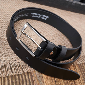 PASEK MĘSKI SKÓRZANY CZARNY 100 cm ZE SREBRNĄ KLAMRĄ PAOLO PERUZZI PG-03-BLBL-100