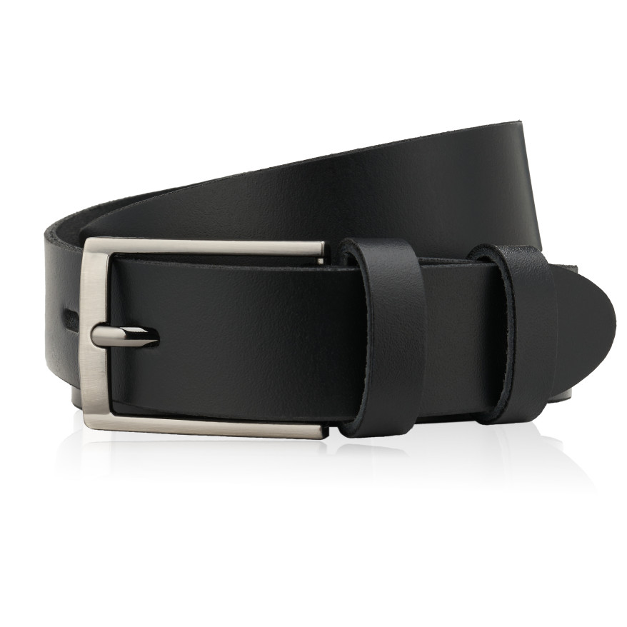 PASEK MĘSKI SKÓRZANY CZARNY 130 cm ZE SREBRNĄ KLAMRĄ PAOLO PERUZZI PG-03-BLBL-130