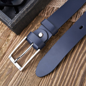 PASEK MĘSKI SKÓRZANY GRANATOWY 120 cm ZE SREBRNĄ KLAMRĄ PAOLO PERUZZI PG-03-DBS-120