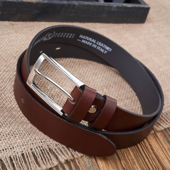 PASEK MĘSKI SKÓRZANY BRĄZOWY 100 cm ZE SREBRNĄ KLAMRĄ PAOLO PERUZZI PG-03-BRS-100