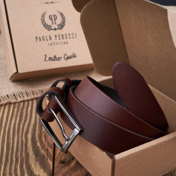 PASEK MĘSKI SKÓRZANY DO JEANSÓW BRĄZOWY KLASYCZNY 120 CM PAOLO PERUZZI PG-03-BRBL-120