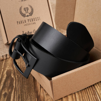 PASEK MĘSKI SKÓRZANY CZARNY 100 CM Z CZARNĄ KLAMRĄ PAOLO PERUZZI PG-05-BLBL-100