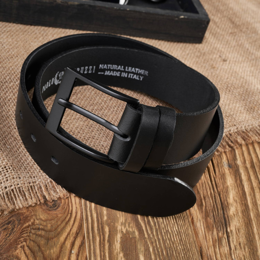 PASEK MĘSKI SKÓRZANY CZARNY 100 CM Z CZARNĄ KLAMRĄ PAOLO PERUZZI PG-05-BLBL-100