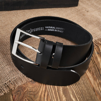 PASEK MĘSKI SKÓRZANY CZARNY SZEROKI 100 cm ZE SREBRNĄ KLAMRĄ PAOLO PERUZZI PG-05-BLS-100