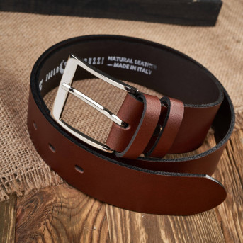 PASEK MĘSKI SKÓRZANY BRĄZOWY SZEROKI 100 cm ZE SREBRNĄ KLAMRĄ PAOLO PERUZZI PG-05-BRS-100