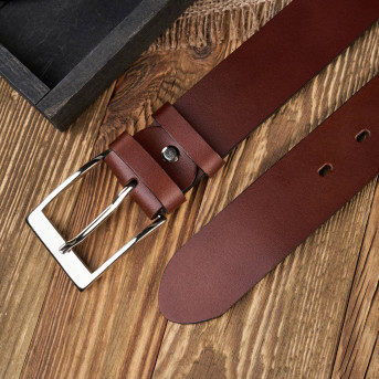 PASEK MĘSKI SKÓRZANY BRĄZOWY SZEROKI 120 cm ZE SREBRNĄ KLAMRĄ PAOLO PERUZZI PG-05-BRS-120