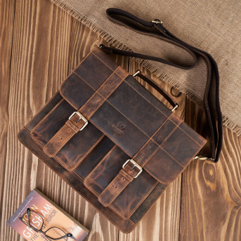 TORBA MĘSKA NA RAMIĘ SKÓRZANA VINTAGE BRĄZOWA PAOLO PERUZZI T-100-HBR