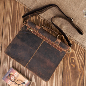 TORBA MĘSKA NA RAMIĘ SKÓRZANA VINTAGE BRĄZOWA PAOLO PERUZZI T-100-HBR