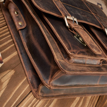 TORBA MĘSKA NA RAMIĘ SKÓRZANA VINTAGE BRĄZOWA PAOLO PERUZZI T-100-HBR