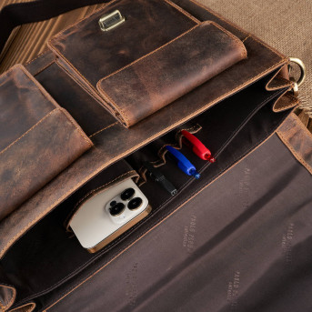 TORBA MĘSKA NA RAMIĘ SKÓRZANA VINTAGE BRĄZOWA PAOLO PERUZZI T-100-HBR