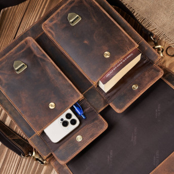 TORBA MĘSKA NA RAMIĘ SKÓRZANA VINTAGE BRĄZOWA PAOLO PERUZZI T-100-HBR